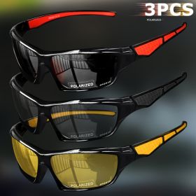 1/3PCS Sports Polarized Sunglasses for Men Lightweight Night Vision Male Shades Cycling Driving Fishing Fashion Mirror Sunglass (Lenses Color: 3PCS-1)